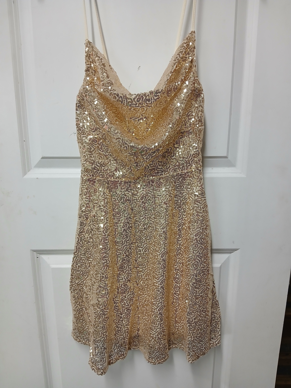Gold Sequin Cowl Neck Slip Dress